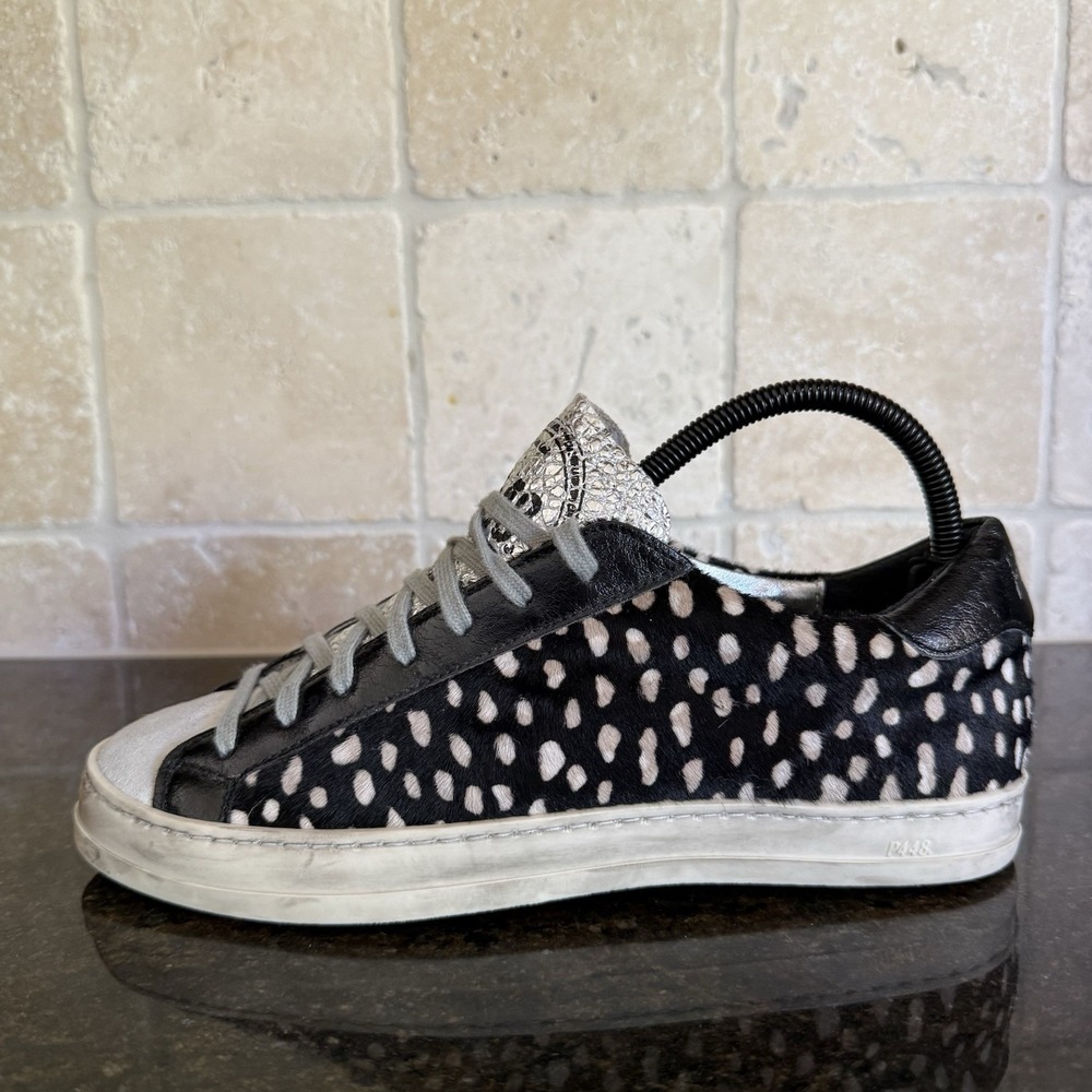 Revolve P448 John Calf Hair Spotted Cowiena Sneaker Black White EU 39 US 8.5 9 - Picture 7 of 14